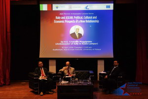 From left to right: Dr. Roy Anthony Rogers (Moderator), H.E Cristiano Maggipinto, Dr. Rahul Mishra (Reactor)