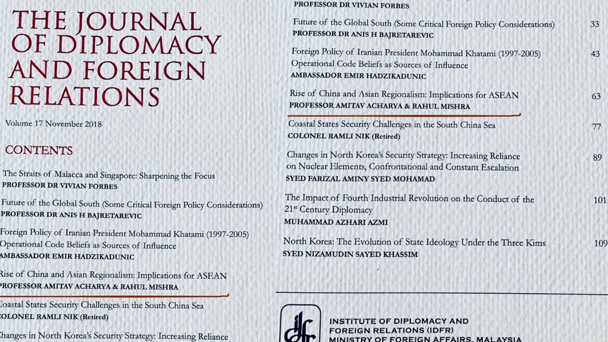 Article written by Prof. Amitav Acharya and Dr. Rahul Mishra published in IDFR journal