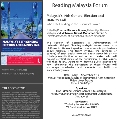 Reading Malaysia Forum on 8 November 2019 at FEA, UM