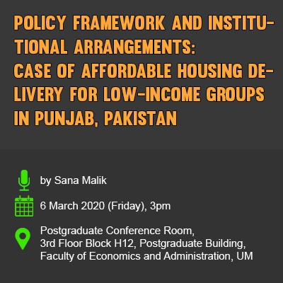 Policy Framework and Institutional Arrangements: Case of Affordable Housing Delivery for Low-Income Groups in Punjab, Pakistan  