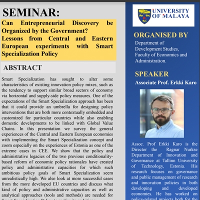 CAN ENTREPRENEURIAL DISCOVERY BE ORGANIZED BY THE GOVERNMENT?  LESSONS FROM CENTRAL AND EASTERN EUROPEAN EXPERIMENTS WITH SMART SPECIALIZATION POLICY