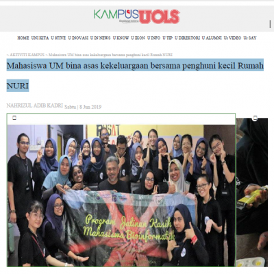 Mahasiswa UM bina asas kekeluargaan bersama penghuni kecil Rumah NURI